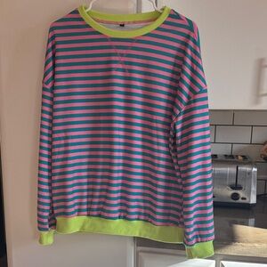Striped Pink and Blue Sweater with Neon Green Accents